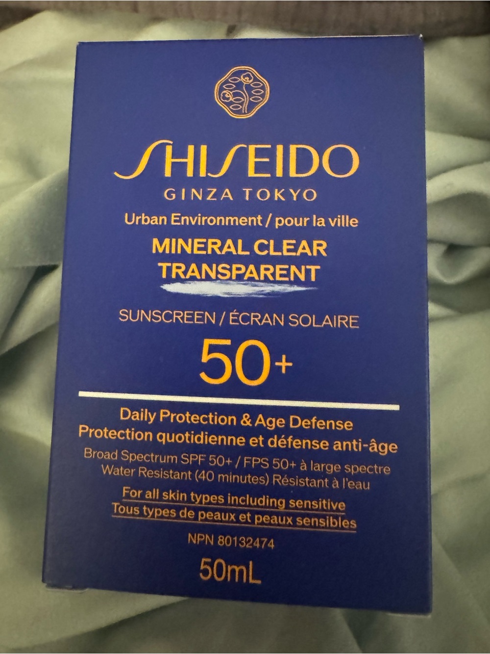 Shiseido Mineral Clear Transparent Sunscreen SPF 50+ — Blue and Gold Packaging